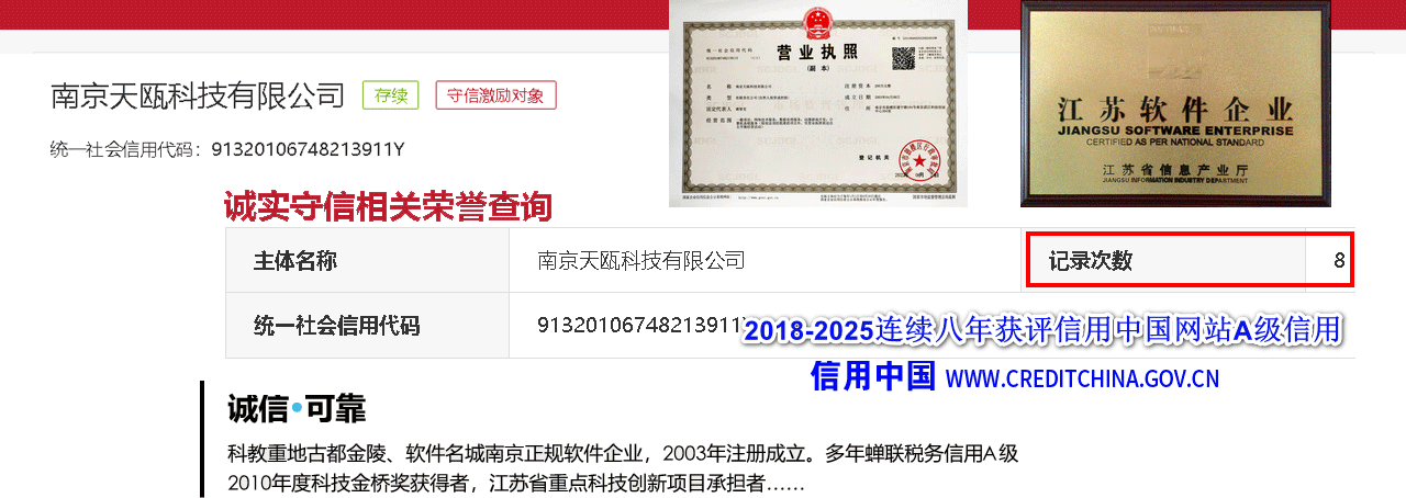 2018-2025连续八年获评信用中国网站A级信用